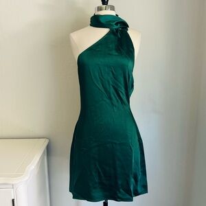Sugarlips Sallier Satin One Shoulder Mini Dress Emerald Green, Med, NWT Holiday